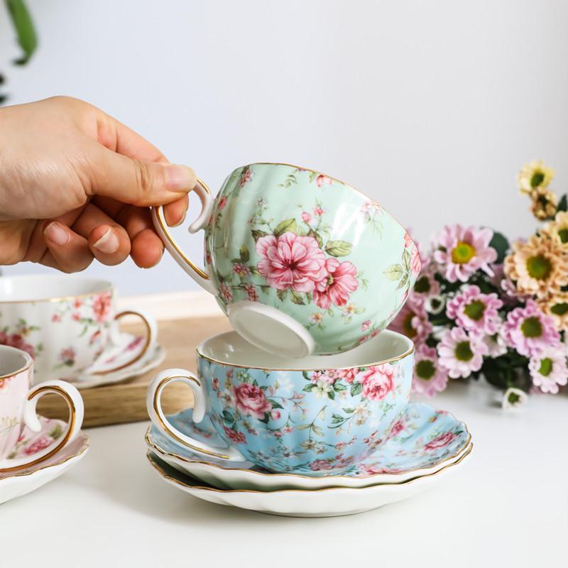 European Ceramic Floral Coffee & Tea Cup Set with Saucer – Home Use for English Afternoon Tea
