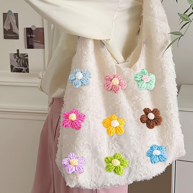 WTEMPO Random Crochet Flowers Kit Puff Knitted Flowers Handmade Crochet Flowers for Crafts Embellishments DIY Hair Headbands Clothing Accessories