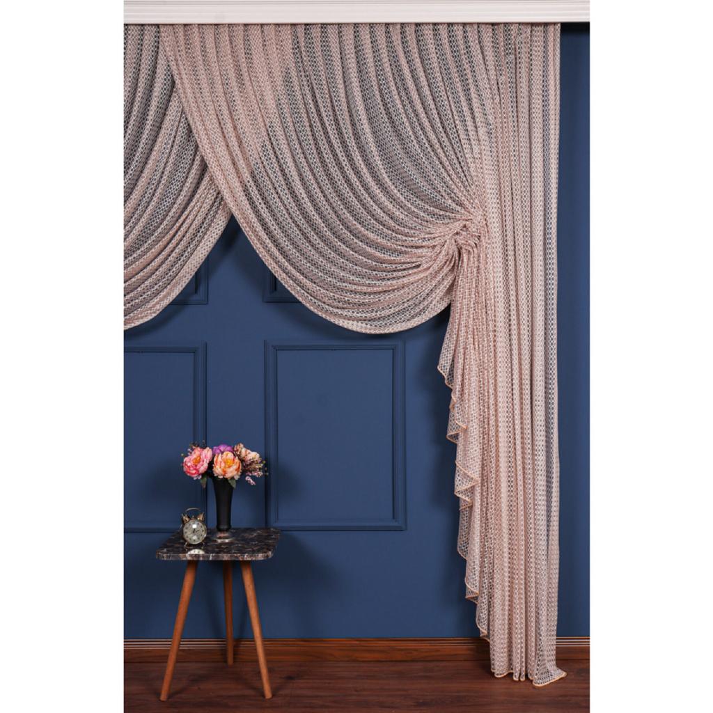 Gestrickter Kreuzfahrtvorhang aus puderfarbener Spitze, 250 x 260 cm, 1/4, Elision7084