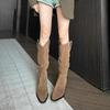 Sheepskin Version~ Retro Pointed Western Cowboy Boots Mouth Stack Boots Thick Heel High Tube Pleated Boots Female Knight Boots