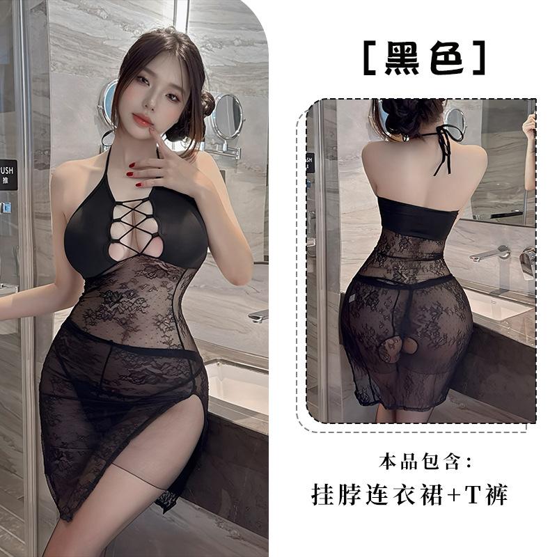 Fan Lei sexy underwear sexy long dress hot perspective mesh uniform temptation passion qqny1