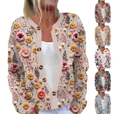 Women's Fashion Long Sleeve Christmas Snowman Snowflake Print Jacket Cardigan