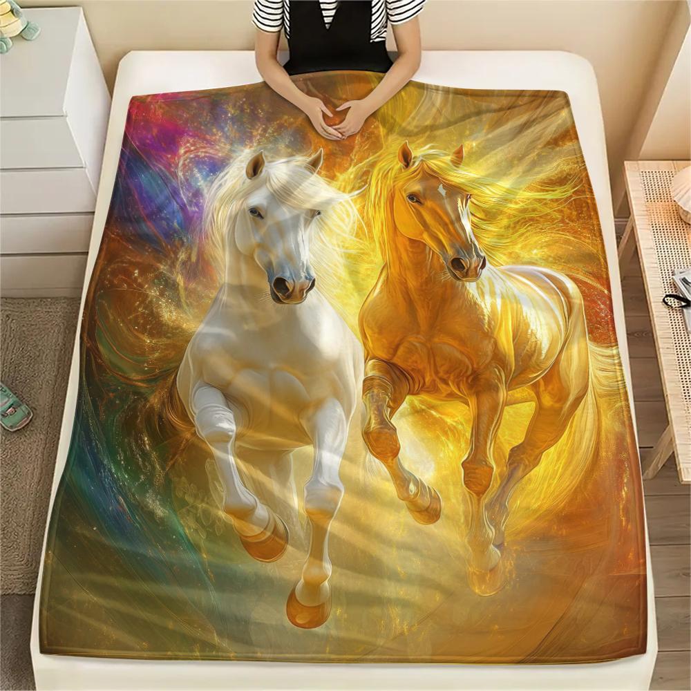 1Pc Horses Painting Print Flannel Blanket, High Quality Comfortable for All Seasons, Home Decor, Warmth and Comfort, Perfect for Christmas Gifts