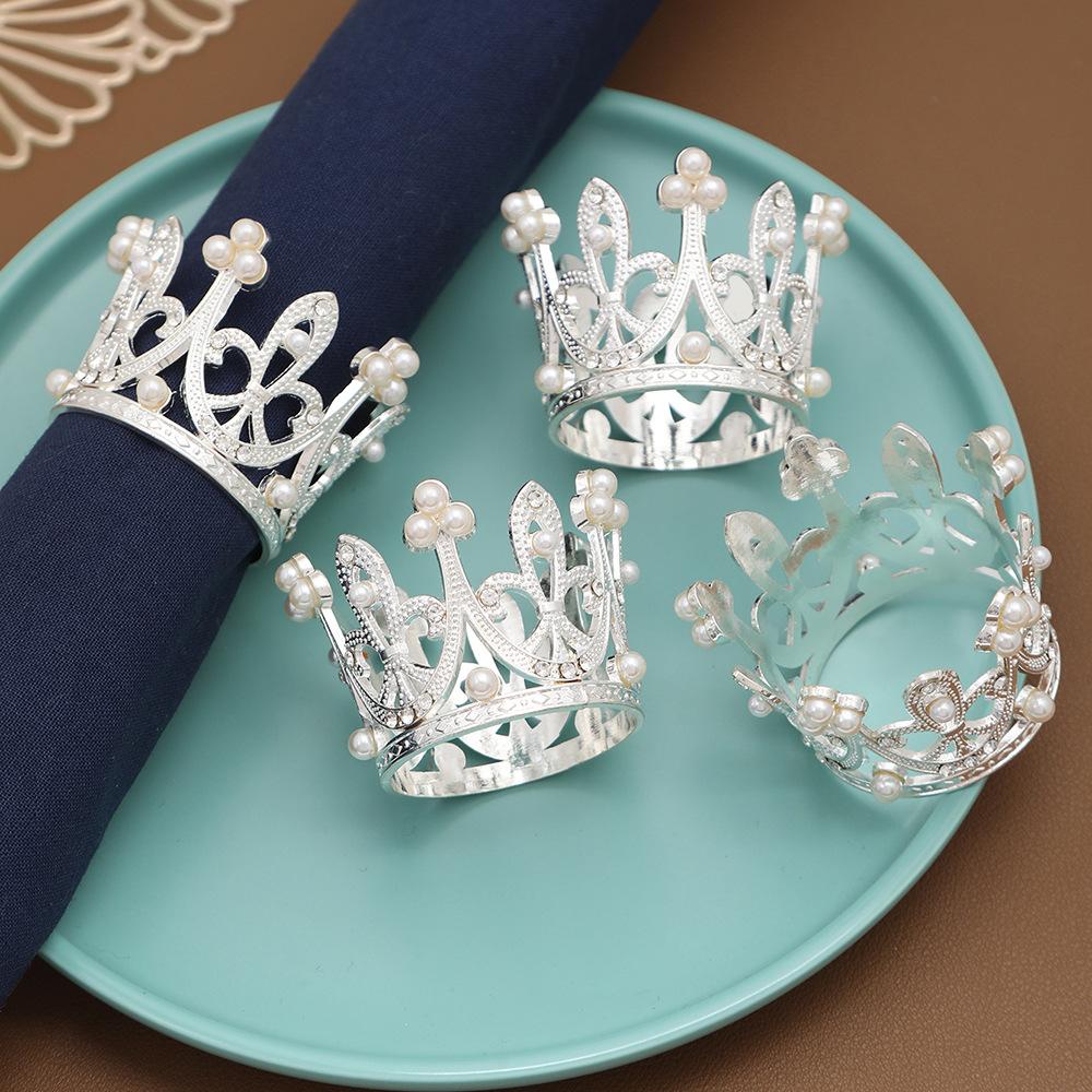 10pcs/lot New simulation crown napkin ring pearl diamond napkin ring wedding table setting table napkin buckle cloth ring