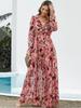 2025 Women's Fashion Long Sleeve Evening Dress - European & American Print Design