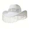 Roll Brims Cowboy Hat for Bride Bridesmaids Elegant Tassels Bead Cowgirl Hat Theme Party Costume Halloween Dress Up Hat