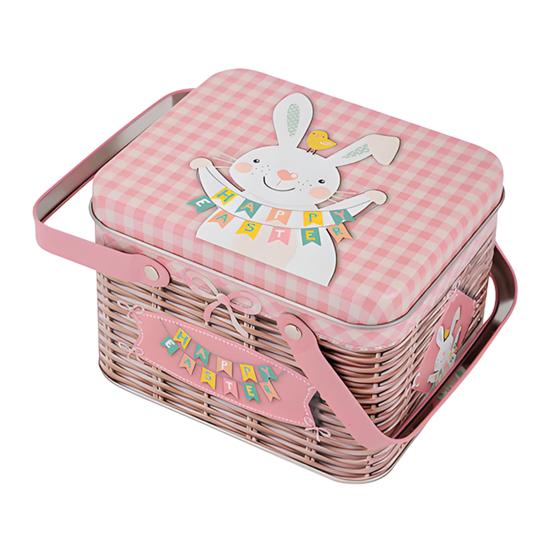 Osterplätzchen Aufbewahrungsbox Tragbare Blech Süßigkeitenbox mit 2 Griffen Leere Blechdose Keks Süßigkeiten Aufbewahrungsbehälter für Osterfest Partyzubehör