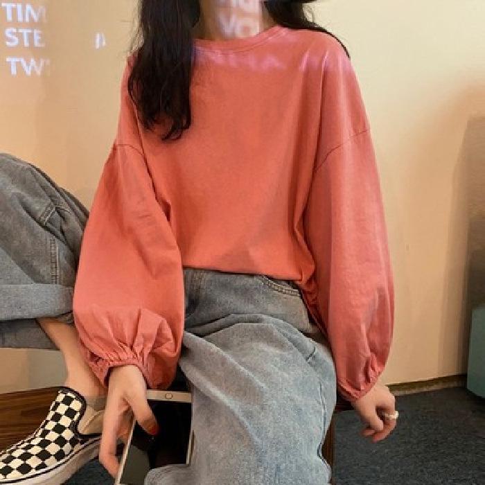 Trendy Korean Style Women's Lantern Sleeve Pullover T-Shirt, Autumn 2026