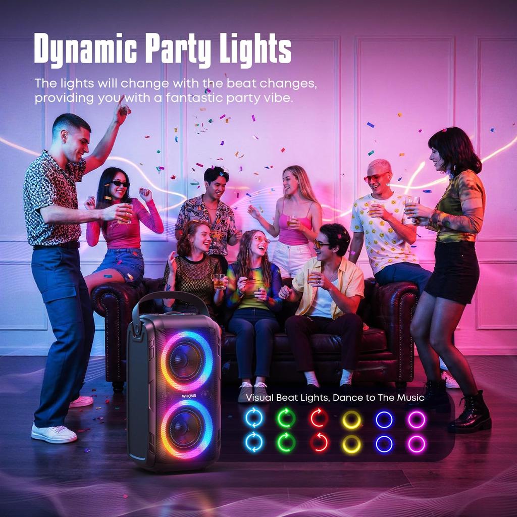 80W Loud Bluetooth Super Deep Huge 105dB Portable Party Mixed Color LED 24H Bluetooth USB TF W-KING Speaker, Bass, Sound, Speaker, Lights, Playtime,