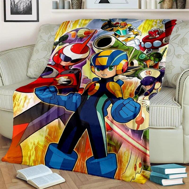 Retro Games Megaman Rockman Cartoon Blanket,Soft Throw Blanket for Home Bedroom Bed Sofa Picnic Travel Office Cover Blanket Kids
