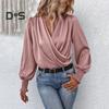 Holiday Casual Chic Shirt Women's Elegant V Neck Lantern Sleeve Soft Stylish Commuter Party Solid Color Top