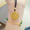 Vietnamese Sand Gold Eight Treasures Lotus Pendant Necklace - Brass, Gold Plated, Ancient Fu Character, Hollow Lotus Compass Design.