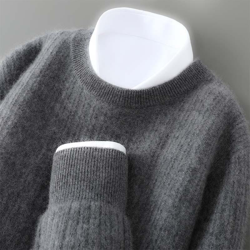 Men s Casual Round Neck Jacquard Wool Sweater - Loose Fit Pullover L