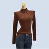Soft Glutinous Six Wool Shirt Beaded High Elasticity Half-High Collar Long Sleeves Bottoming Shirt Female Slimming Inner Knitting Tops