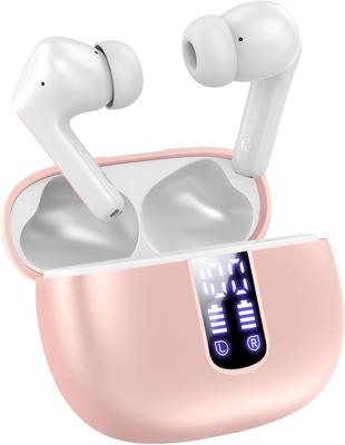 Auriculares Inalámbricos con Carga LED Larga Compactos y Táctiles Automáticos Uso Individual o Dual Pantalla, Estuche, Tiempo de Reproducción, Ligeros, Control, Emparejamiento, (Rosado)