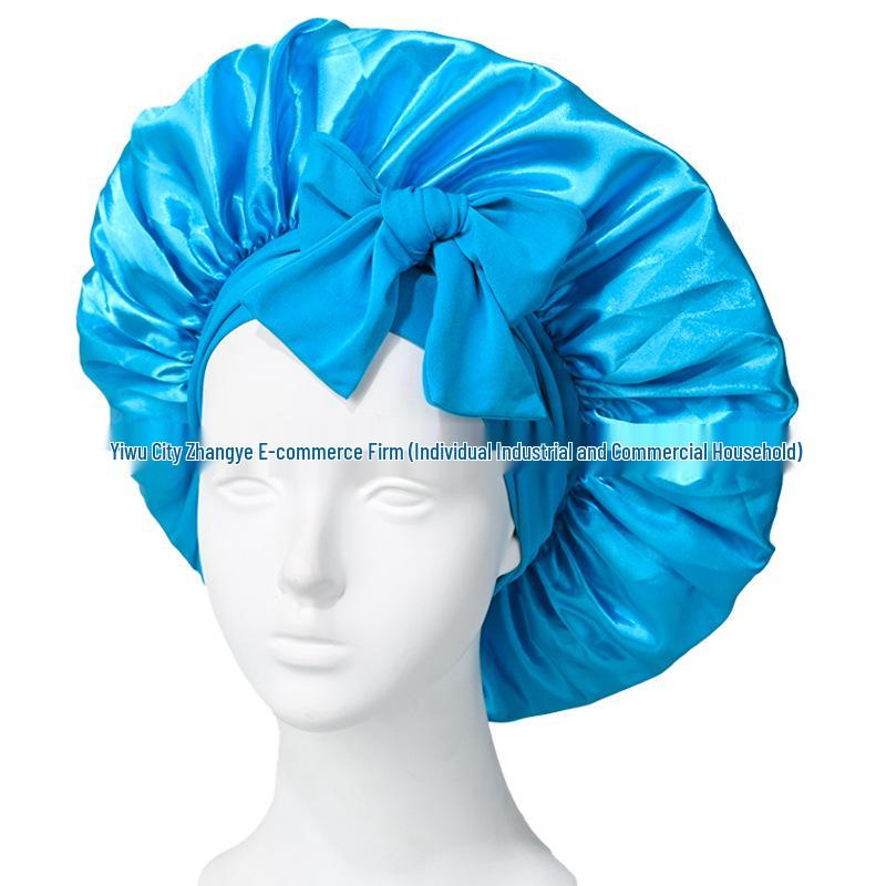 Satin Ribbon Round Silk Sleep Cap with Bowknot: Wide Brim Hair Care and Bath Hat