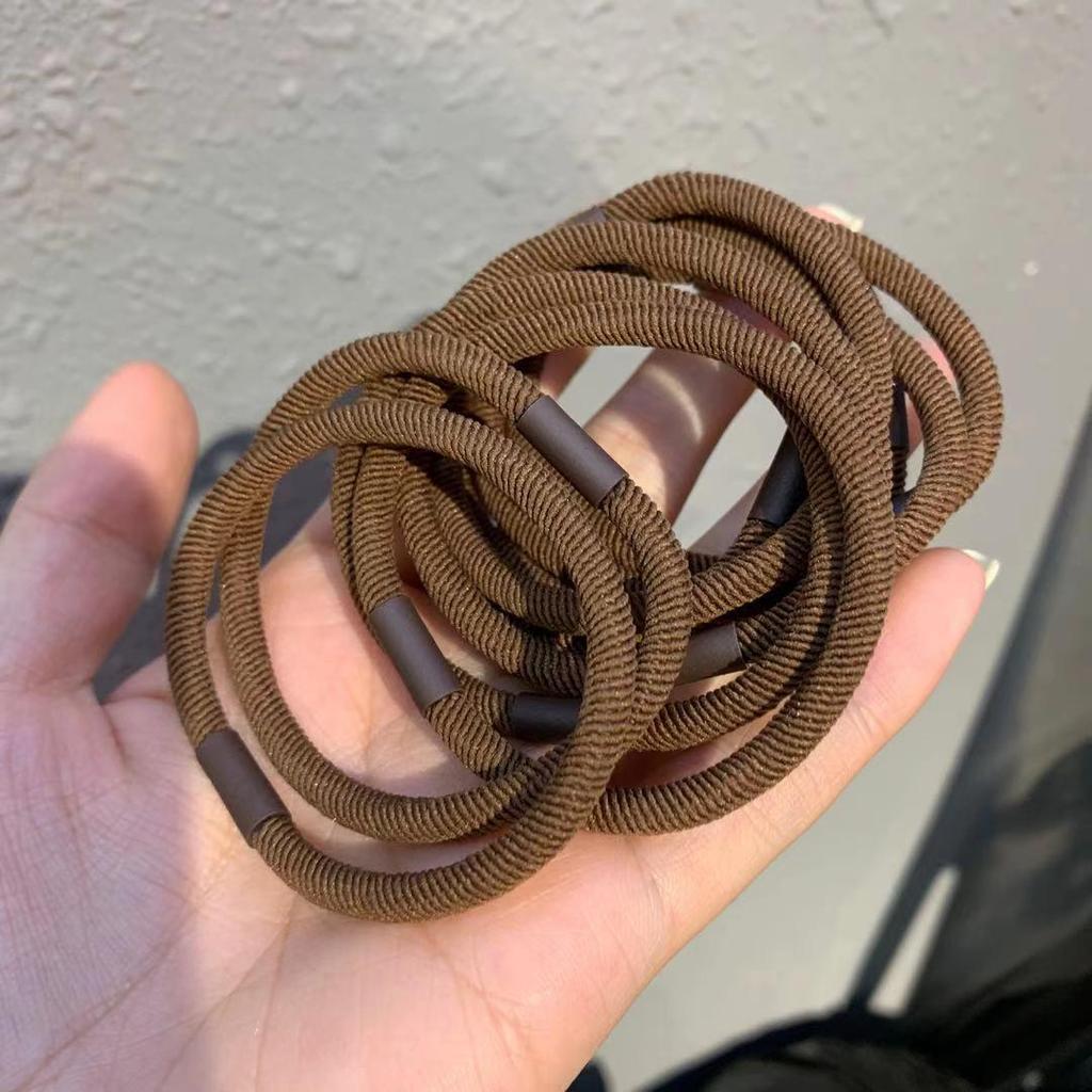 Versatile Korean Mori Style Milk Coffee Hair Tie - High Elastic, Durable Thick Rubber Band Accessories
