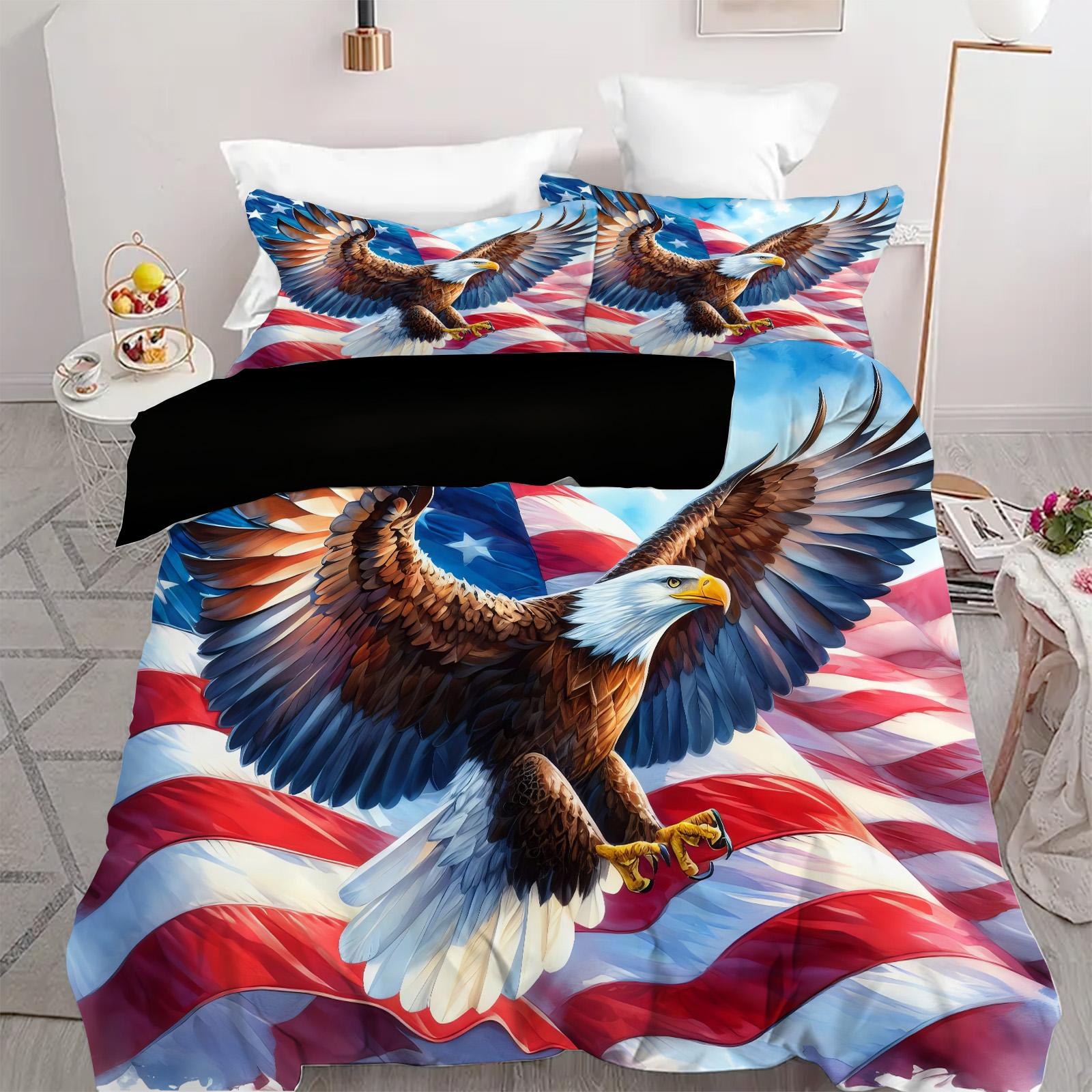 

Flag Eagle Pattern 3D Printed Bedding Set Wildlife Theme Quilt Cover Luxury Home Textile Soft Comfortable Duvet Cover Pillowcase 135x200cm 2pcs