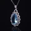 European & American Luxury Sea Blue Topaz Water Drop Pendant Necklace