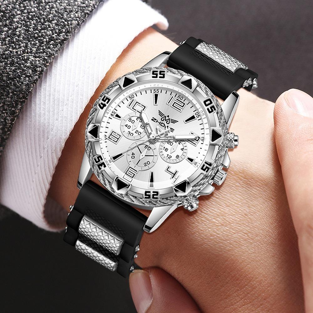 Мужские часы Blu-ray Стекло Кварцевые часы Классические часы Ложные три глаза Цифровые часы из сплава