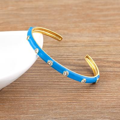 Nidin Fashion Zircon Cuff Bangles Bracelet for Women Cubic Zirconia Gold Plated Dripping Oil Beach Vacation Jewelry Party Gifts