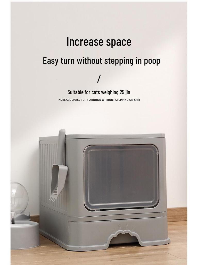 Enclosed Litter Box with Deodorizing, Anti-Splash Folding Drawer Design