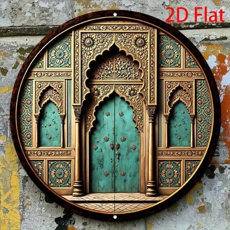 Islamic Arch Metal Wall Art, Aluminum Poster for Living Room Home Decor 7.8x7.8 Inch