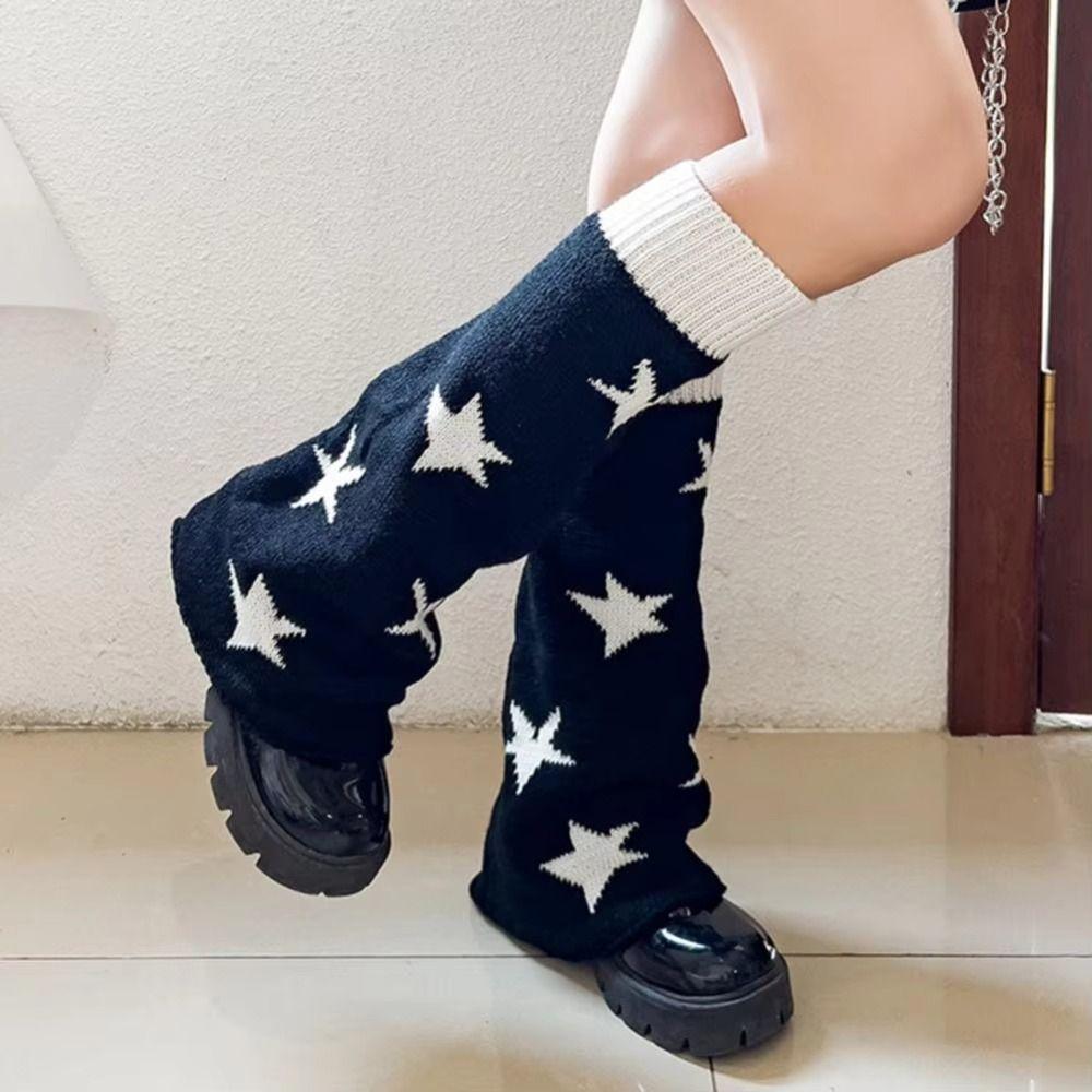 Gothic Cross Knitted Socks Star Pattern Leg Cover Socks Long Socks Boot Cuffs Kawaii Style
