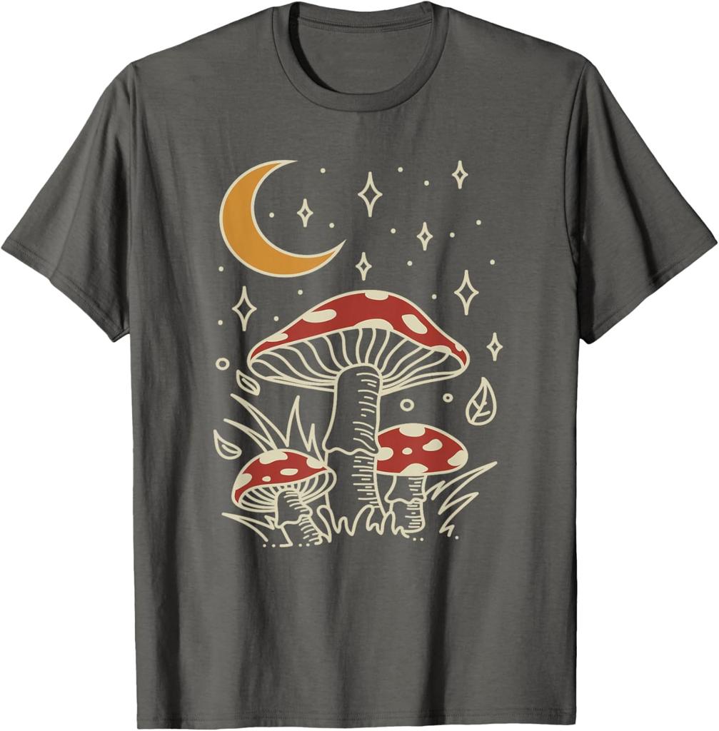 Pilz Mond Sterne Grafik T-Shirt Cottagecore Hexenhaft Astrologie Himmlischer Print T-Shirt