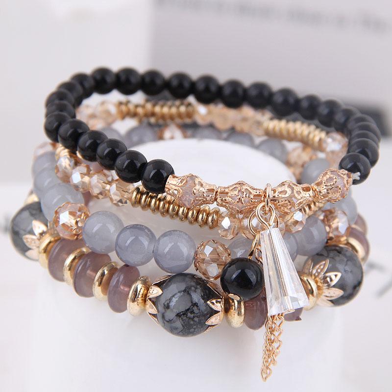 DIEZI Korean Fashion Ethnic Crystal Beads Bracelets for Women Girls Gift Elastic Rope Tassel Wrap Bracelet Pulseira Feminina