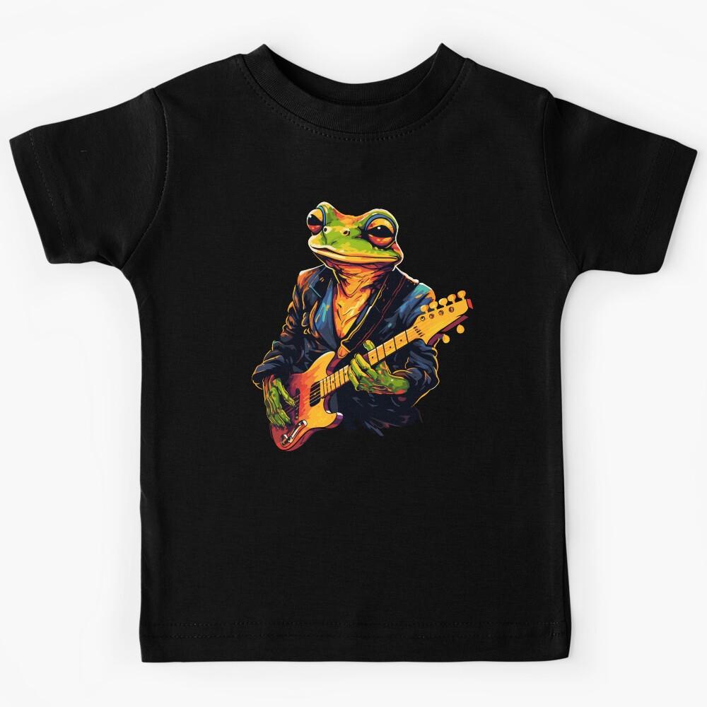 Frog Raves With Rock N Roll Guitar Kids T-Shirt 150