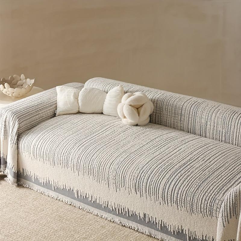 

Плотное флисовое полотенце для дивана с кисточками, геометрическими градуированными линиями, жаккард для гостиной, дивана, большое одеяло, полотенце для отдыха 180x90cm