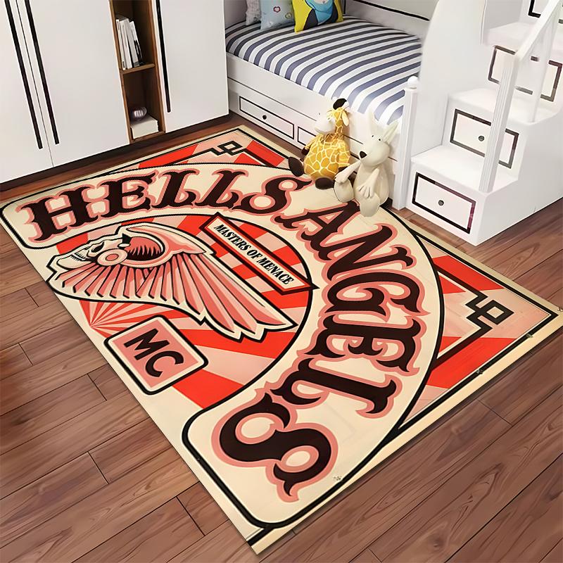 Hells Angels Logo with Skull and Wings Design. Non-slip rug suitable for living room and bedroom sofas.
