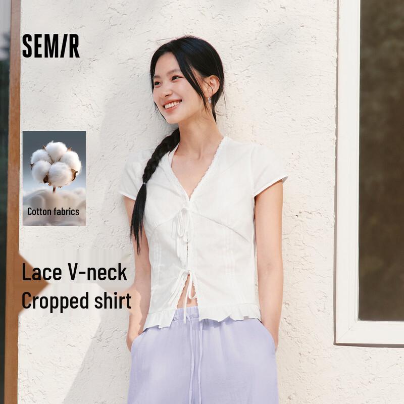 Женская хлопковая рубашка Semir с коротким рукавом, V-образным вырезом и бантом L