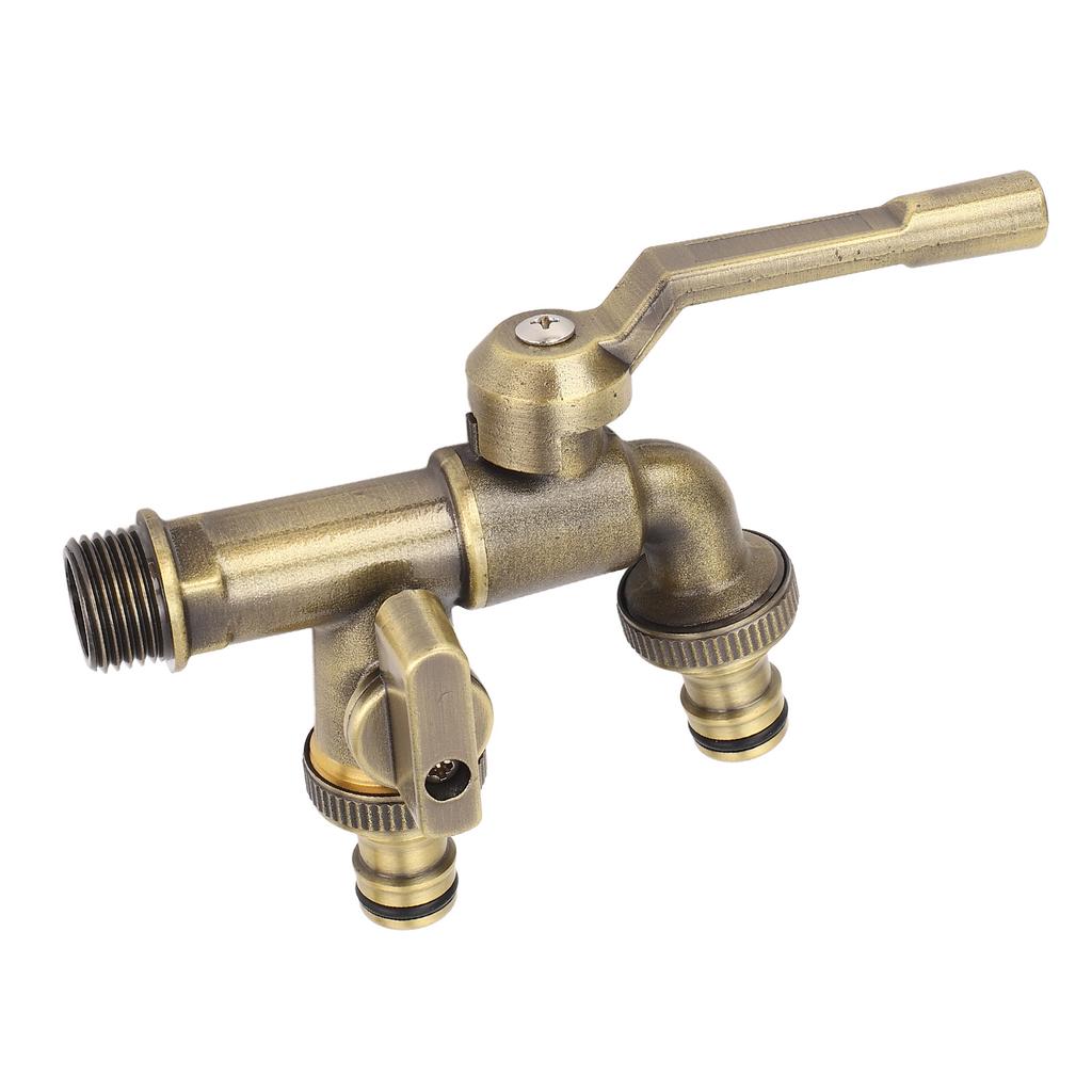 Outdoor Double Taps Water Faucet Kit 34in Inlet Wall Mounted Brass Frost Proof Outside Antique