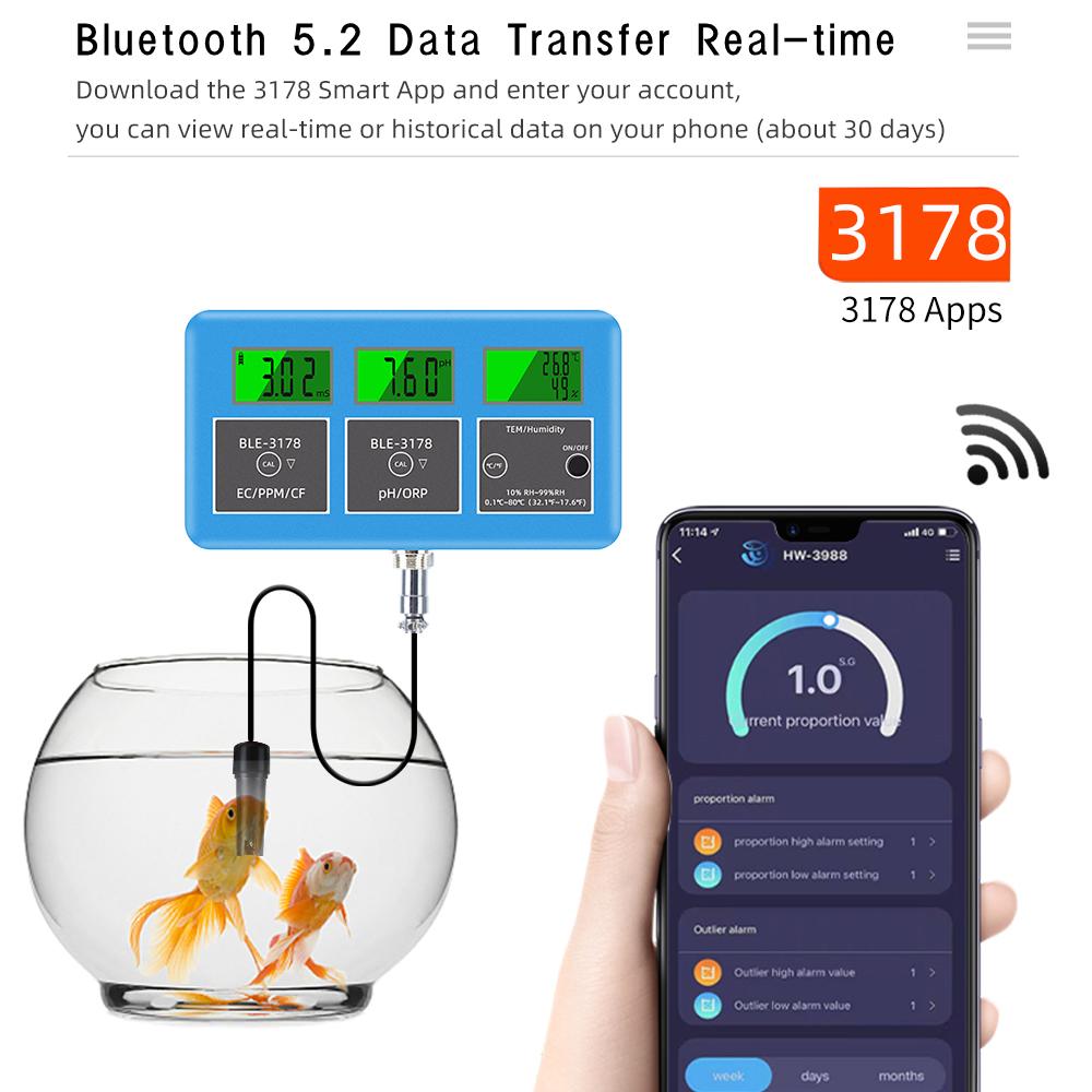 Blue-tooth 5.2 Multifunctional 7 In 1 Water Quality Tester EC/TDS/CF/pH/ORP/Humidity/TEMP Meter BLE-3178 APP Remote Monitoring