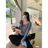 Chic Korean Grey One-Shoulder Bow T-shirt for Women - Sweet and Spicy Spring/Autumn Style