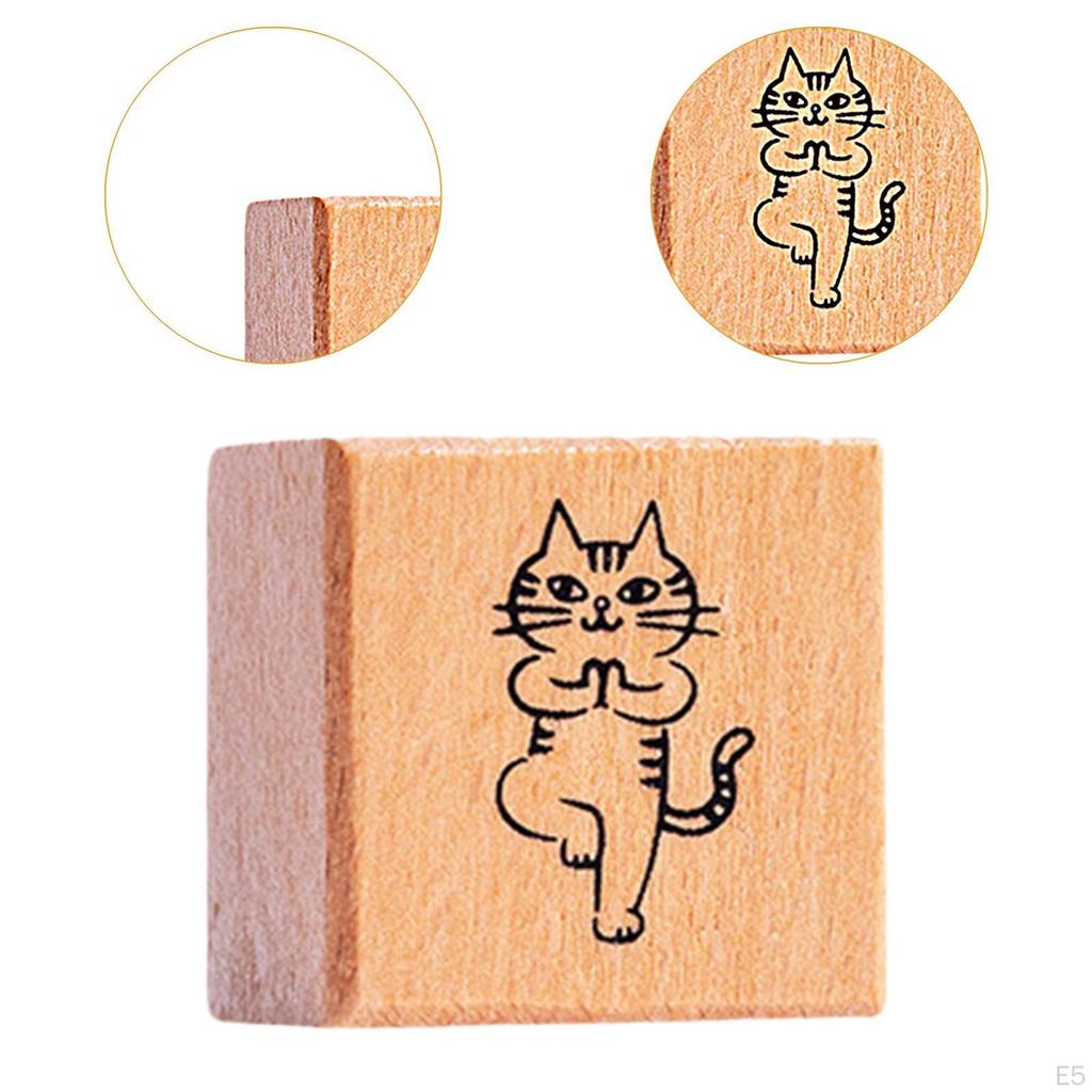 Cat Stamp Cute Animal 1.2 Inch for Kids Wooden Rubber Stamping Mailing Scrapbooking Letter
