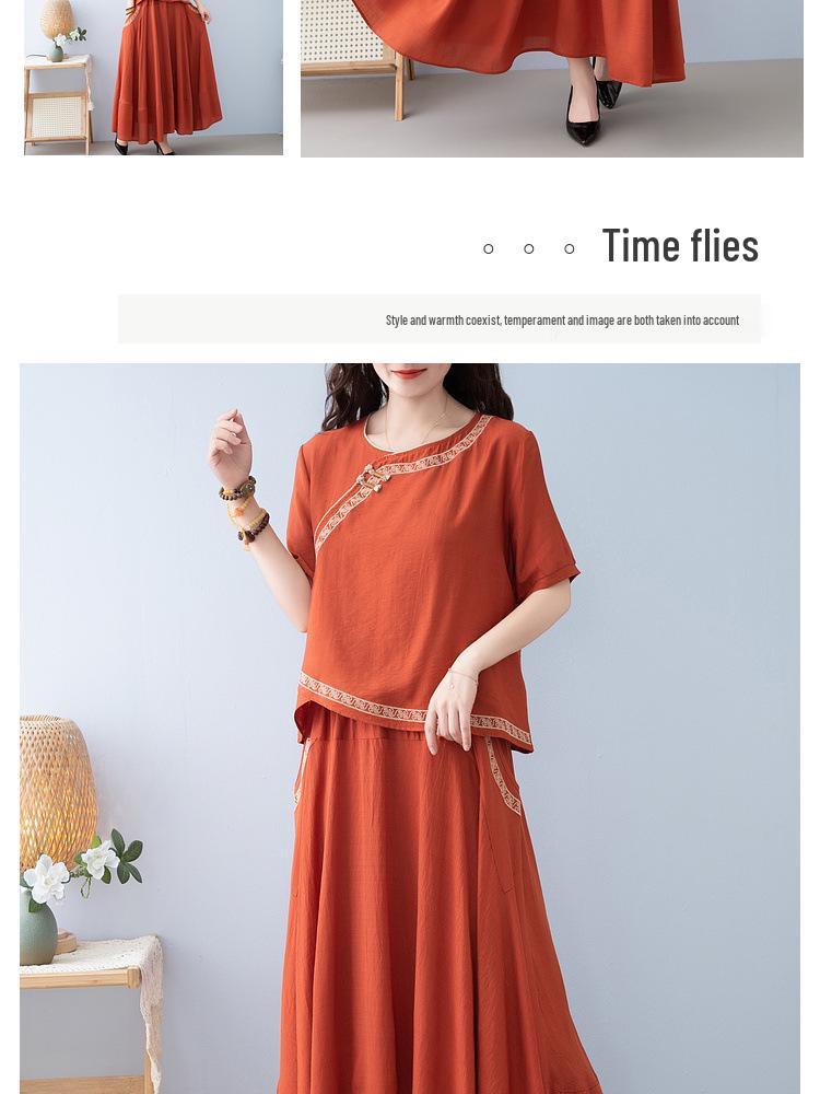Fashionable Ethnic Midi Skirt Two-Piece Set for Women (2025 Summer)