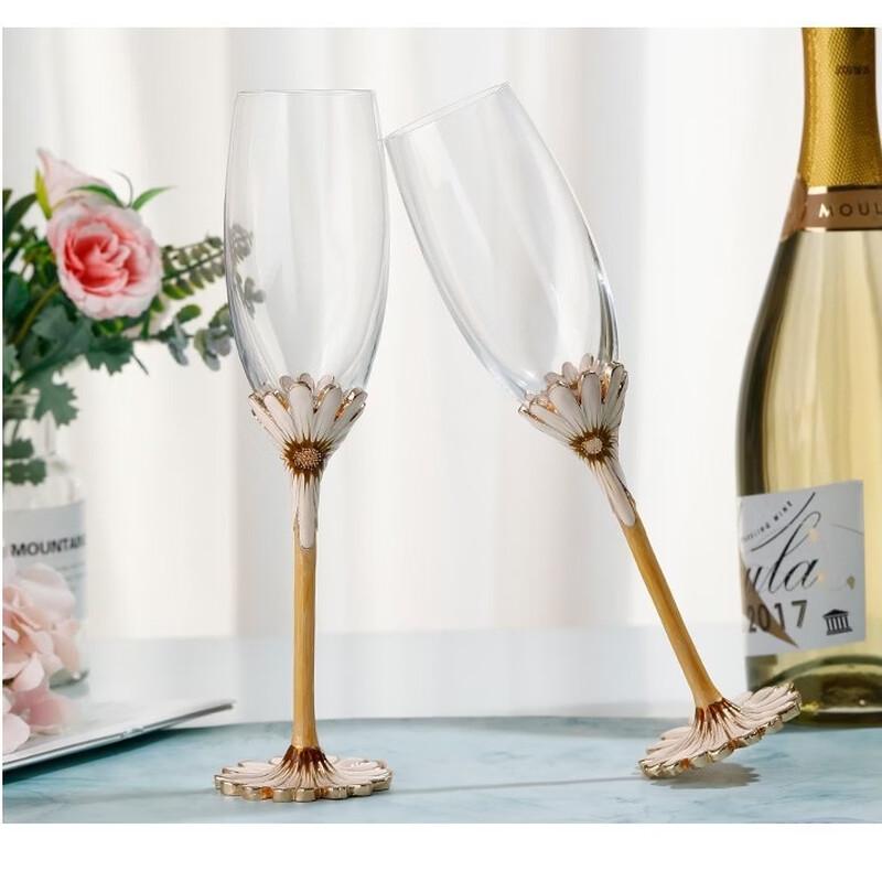 Shangqi Crystal Glass Enamel Daisy Champagne Flutes