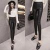 Korean Style Fleece-Lined PU Matte Leather Skinny Leggings with Single/Double Buttons