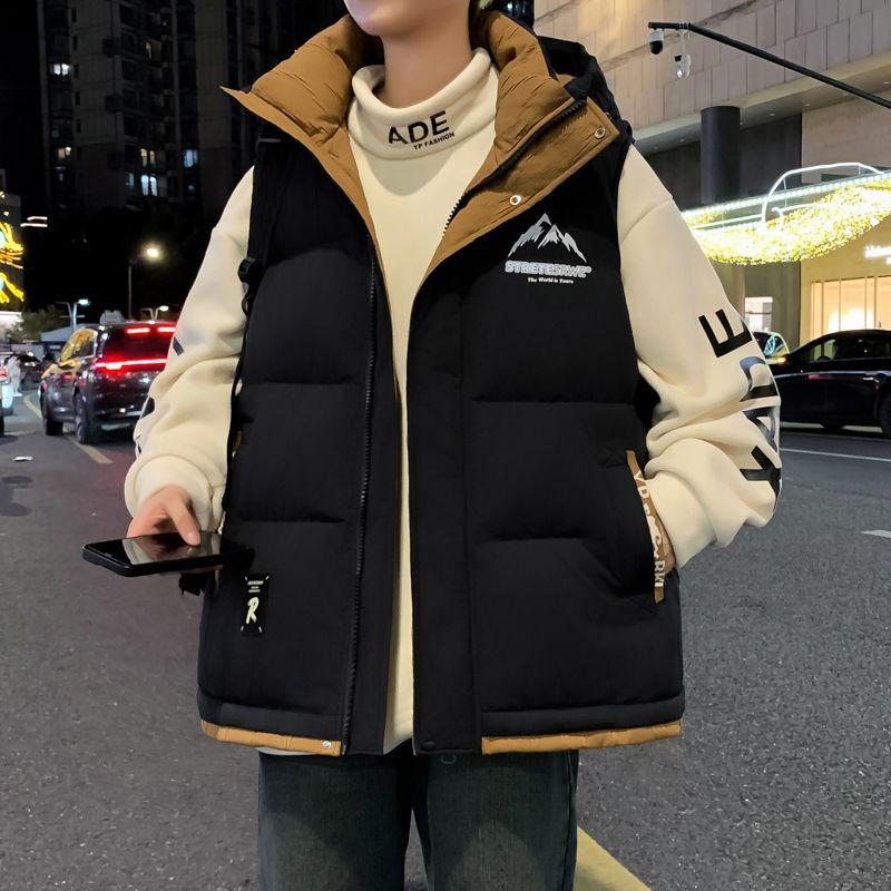 Men's Winter Two-Piece Look Vest: Thickened Down Cotton Casual Cape Coat