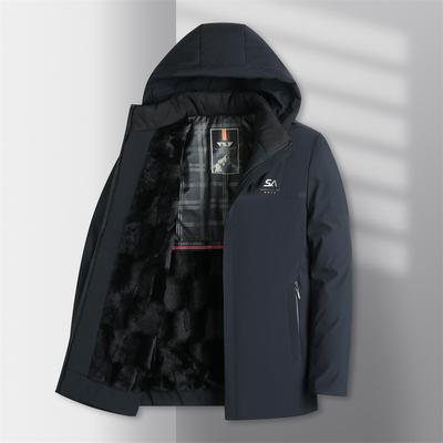 New Business Style Middle-aged and Elderly Dad's Removable Hooded Velvet and Thickened Warm Cotton Jacket