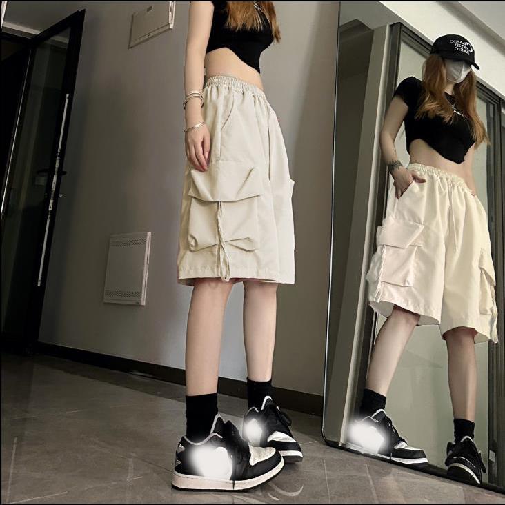 Sommer-Cargo-Shorts für Damen, Shorts mit weitem Bein, Streetwear, hohe Taille, Baggy-Shorts, schnelltrocknend, Fünfviertel-Hose mit geradem Bein