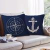 1/4 Stück Marineblaue Kissenbezüge mit Meeresmotiv und Designs von Steuerrad, Kompass, Anker und Segelboot Sofakissenbezug Heimdekoration