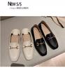 Single shoes women's flat bottom 2025 new spring Doudou shoes versatile British style retro small leather shoes one pedal loafers