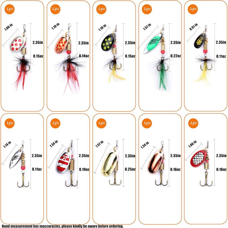 10Pcs Rotating Feather Fake Bait Rooster Tail 10cm with High Carbon Steel F.5g Special Storage Box for Bass And Salmon Fishing