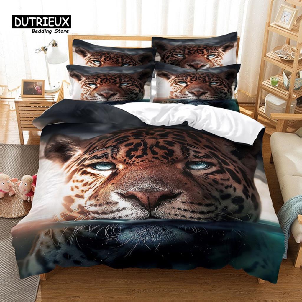 Leopard Bedding Set, 3Pcs Duvet Cover Set, Soft Comfortable Breathable Duvet Cover, For Bedroom Guest Room Decor