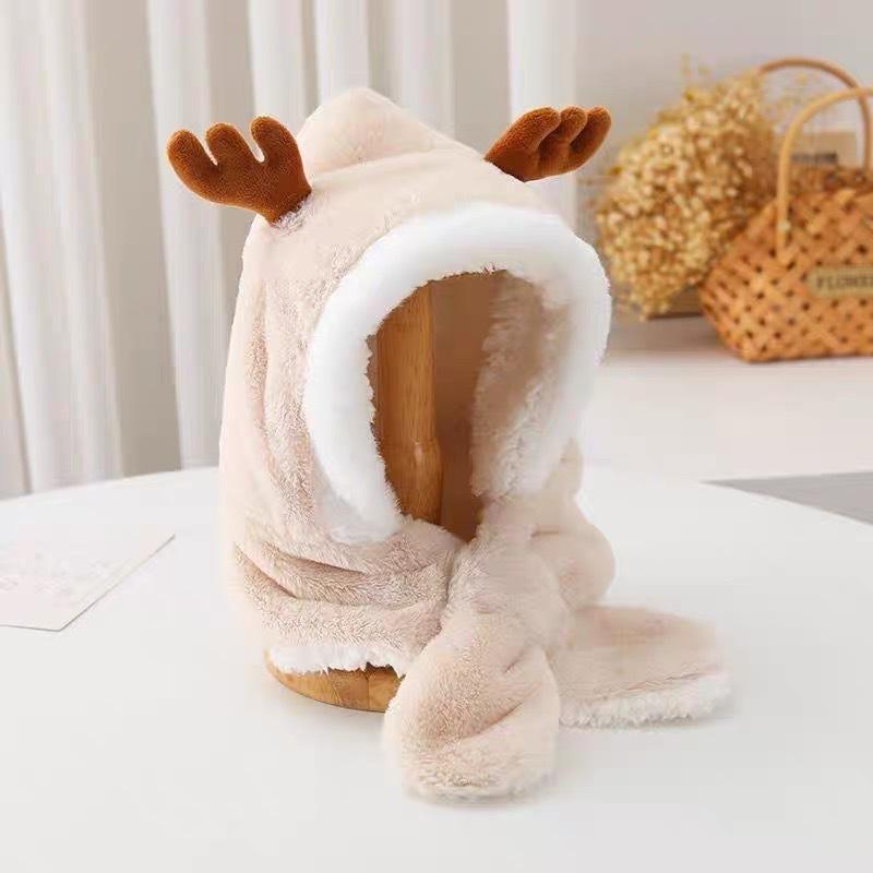 Children's hats, scarves, all-in-one hats, autumn and winter boys and girls, cute and cute fleece ear hats, warm baby pullover hats