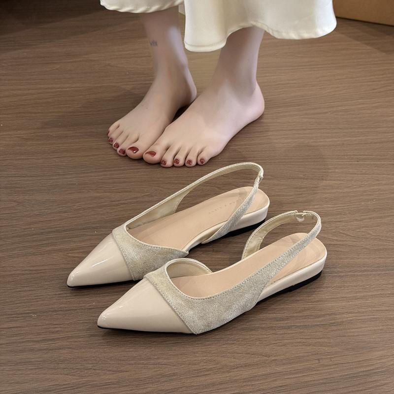 French Versatile Flat Head Women's Spring Summer Cool Sandals Elegant Pointed Toe Slippers Gentle Wind Flat Bottom Shoes